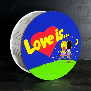 Бокс круглий з принтом "Love is..." білий 21х21х8см