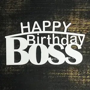 Топпер "Happy birthday boss" білий, 15см