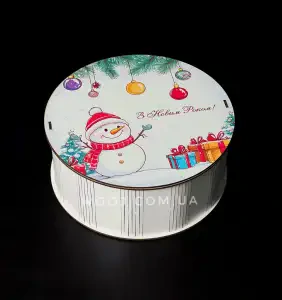 Бокс круглий "Сніговичок", білий 15×15×7 см