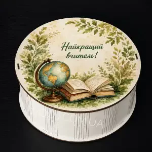 Бокс круглий з принтом "Найкращий вчитель", білий 21х21х8 см