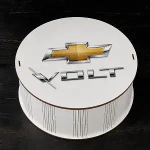 Круглий бокс з принтом "Chevrolet Volt ",білий, 21х21х8 см
