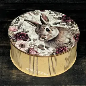 Круглий бокс з принтом "Зайчик", крафтовий 25х25х9 см
