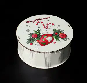 Бокс круглий "Merry Christmas", білий 15×15×7 см