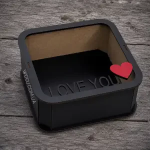 Бокс прямокутний з акриловою кришкою "I love you" №2, чорний 25х25х9 см