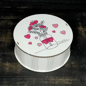 Бокс круглий з принтом "Квіти у вазі, With love" білий, 15х15х7 см