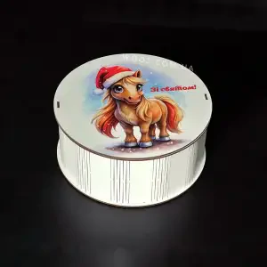 Бокс круглий "Новорічний коник", білий 15×15×7 см