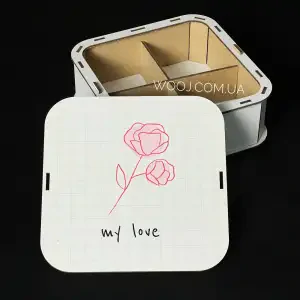 Бокс прямокутний з дизайном та перегородками "My love" 15х15х5 см
