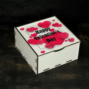 Пенал білий з дизайном "Happy Valentine`s Day", 15х15х7 см