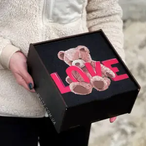 Пенал чорний з дизайном "Ведмедик love", 15х15х7 см