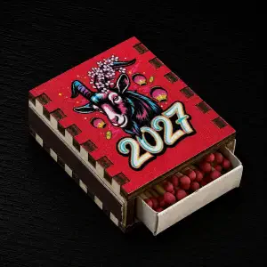 Сірники дерев'яні на магніті з дизайном "Коза 2027", 5х4х2 см