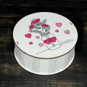 Бокс круглий з принтом "Квіти у вазі, With love" білий, 21х21х8 см