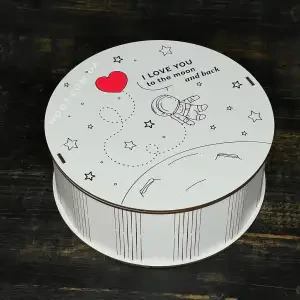 Бокс круглий, білий "I love you to the moon and back" 30х30х10 см