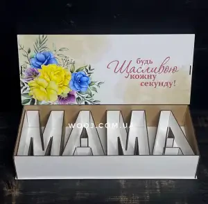 Прямокутний бокс МАМА з дизайном №1, білий, 50х21х9 см