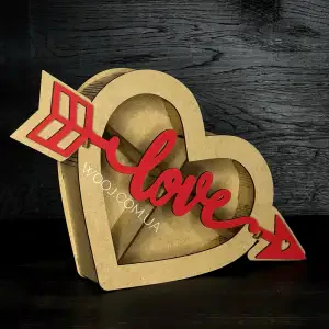 Бокс у формі серця з прозорою кришкою та перегородками "Love",крафт 22х20х5см