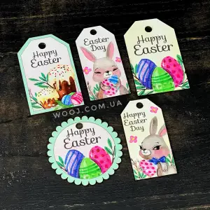 Набір дерев'яних бирок з дизайном "Happy Easter", 5 шт