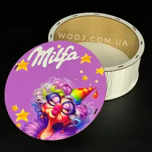 Бокс круглий з принтом "Milfa" білий, 25х25х9 см