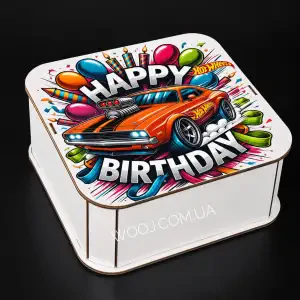 Бокс прямокутний з дизайном "Машинка Hot Wheels", білий 20х20х8 см