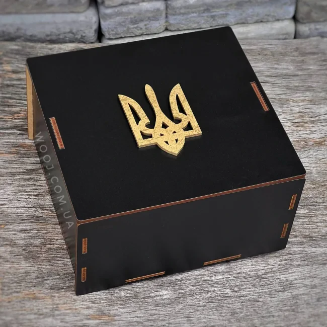 Бокс прямокутний, чорний "Герб" 15х15х8 см