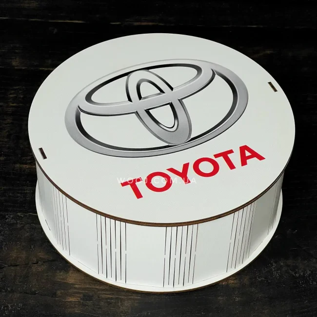 Круглий бокс з принтом "Toyota",білий, 21х21х8 см
