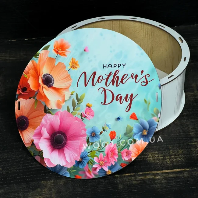 Бокс круглий з принтом "Happy mother`s day" білий, 30х30х10 см-0