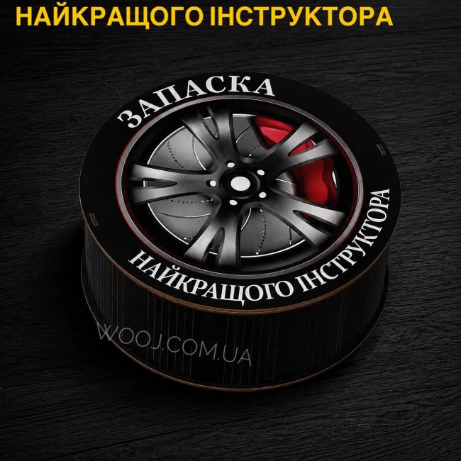 Бокс круглий "Запаска найкращого інструктора" 21х21х8см