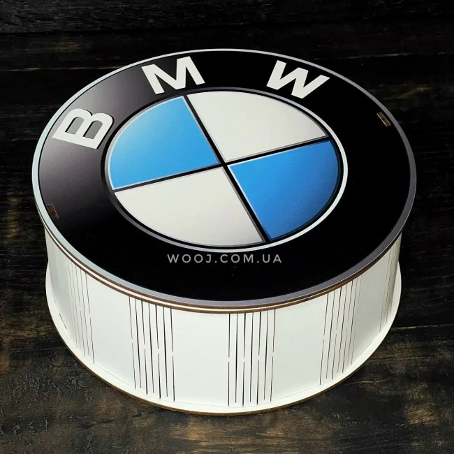 Круглий бокс з принтом "BMW",білий, 30х30х10 см