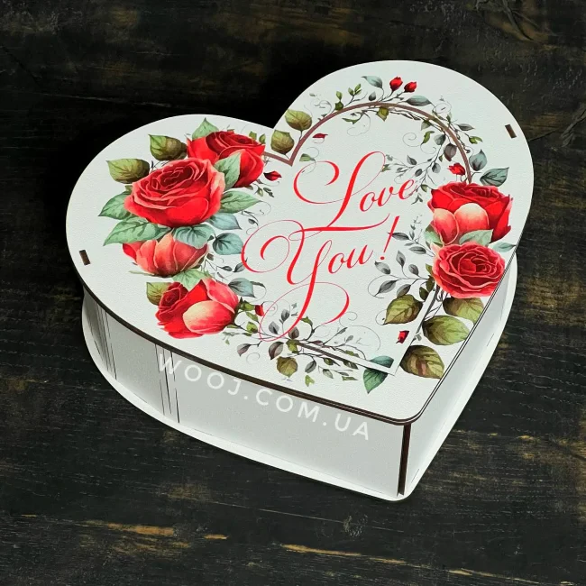 Бокс "Серце" з принтом "Love you" білий 16х14х6см