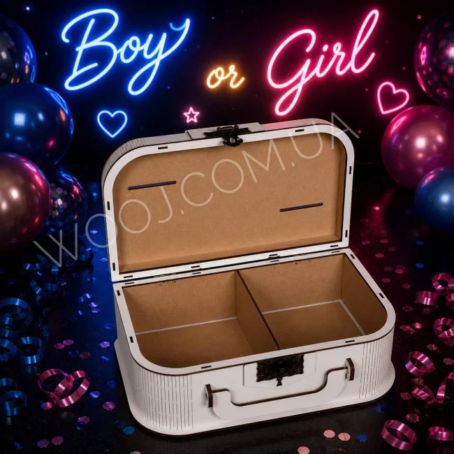 Чемодан-скарбничка з дизайном "Boy or Girl", білий  30х20х12 см-0
