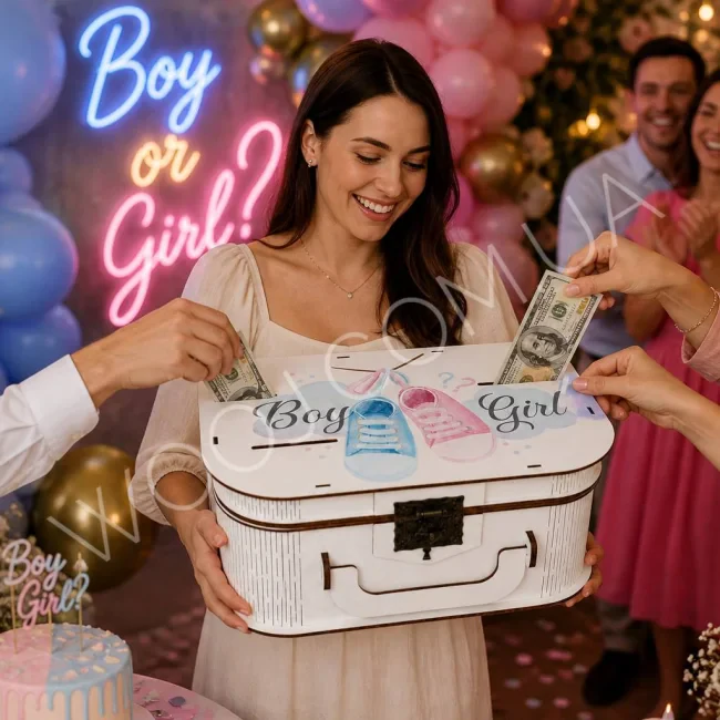 Чемодан-скарбничка з дизайном "Boy or Girl", білий  30х20х12 см-1