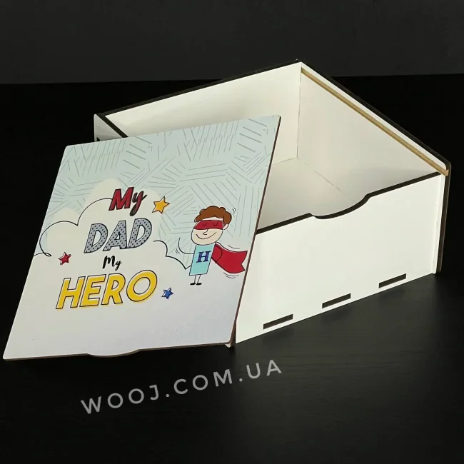 Бокс-пенал з дизайном "My dad my hero",біла 20х20х8 см-0