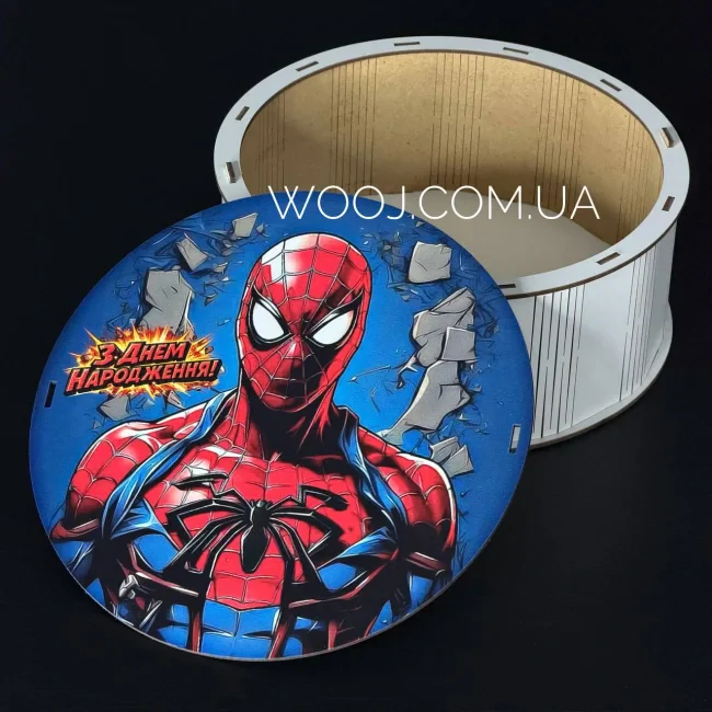 Бокс круглий з принтом "Spider Man", білий 25х25х9 см-0
