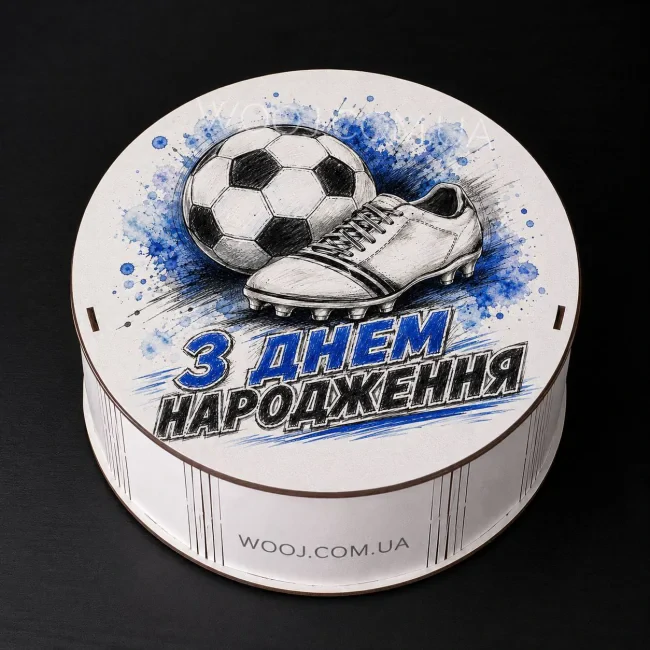 Бокс круглий з принтом "Футбол", білий 21х21х8 см