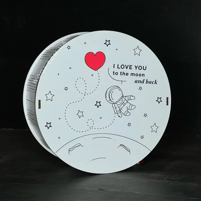 Бокс круглий, білий "I love you to the moon and back" 30х30х10 см-0