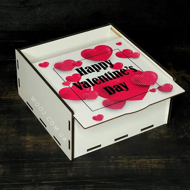 Пенал білий з дизайном "Happy Valentine`s Day", 20х20х8 см-0