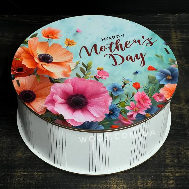 Бокс круглий з принтом "Happy mother`s day" білий, 30х30х10 см