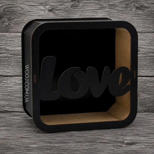Бокс прямокутний з акриловою кришкою "Love", чорний 30х30х10 см