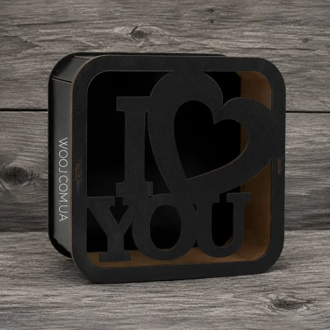 Бокс прямокутний з акриловою кришкою "I love you", чорний 30х30х10 см