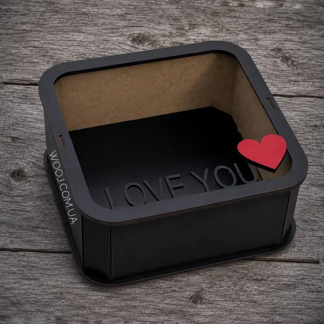Бокс прямокутний з акриловою кришкою "I love you" №2, чорний 25х25х9 см
