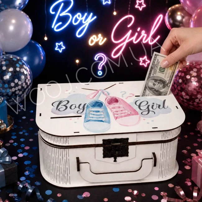 Чемодан-скарбничка з дизайном "Boy or Girl", білий  30х20х12 см