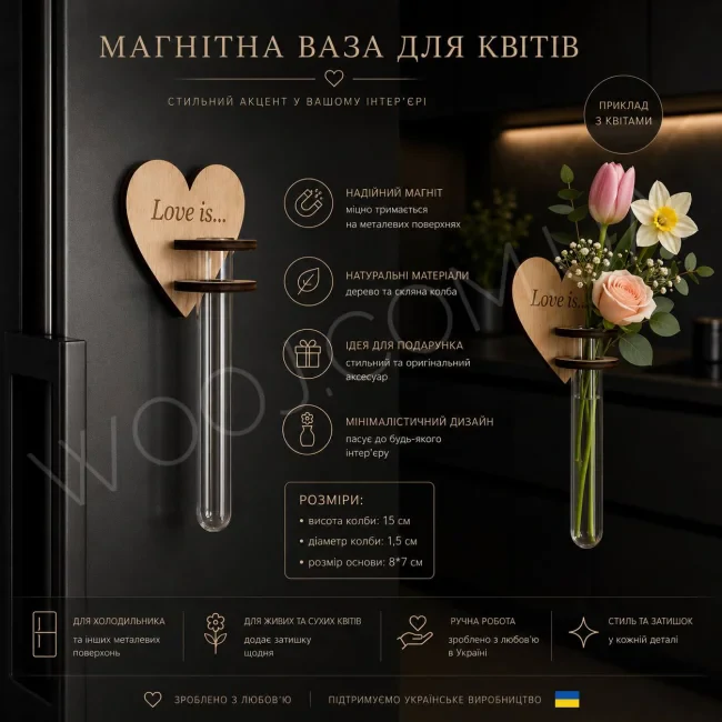 Магніт на холодильник з колбою "Love is...", 8х7 см 