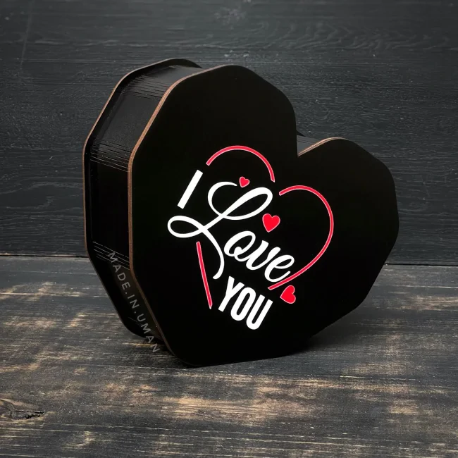 Бокс серце "I love you" чорний 22х20х8см