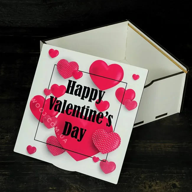 Пенал білий з дизайном "Happy Valentine`s Day", 20х20х8 см-1