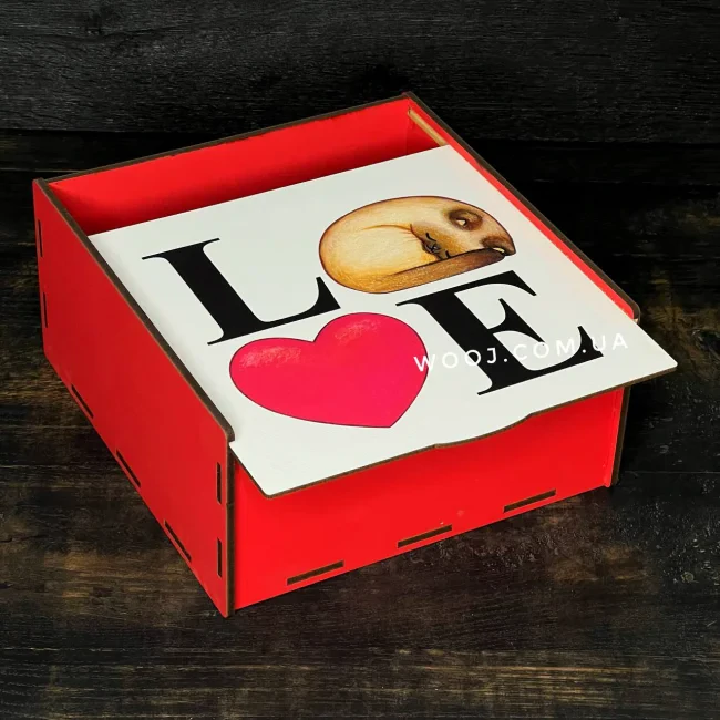 Пенал червоний з дизайном "Котик love", 15х15х7 см-1
