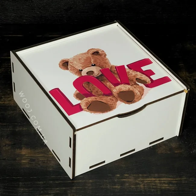 Пенал білий з дизайном "Ведмедик love", 20х20х8 см-0