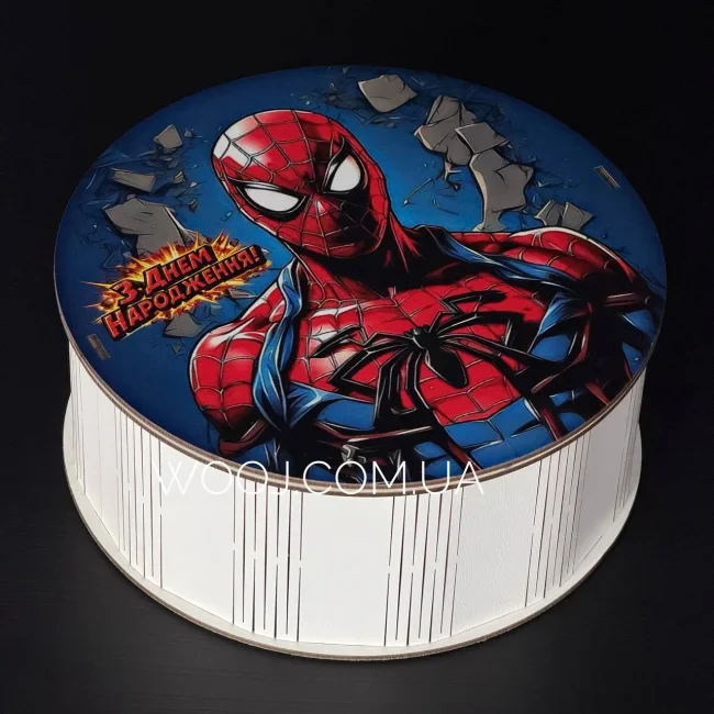 Бокс круглий з принтом "Spider Man", білий 25х25х9 см
